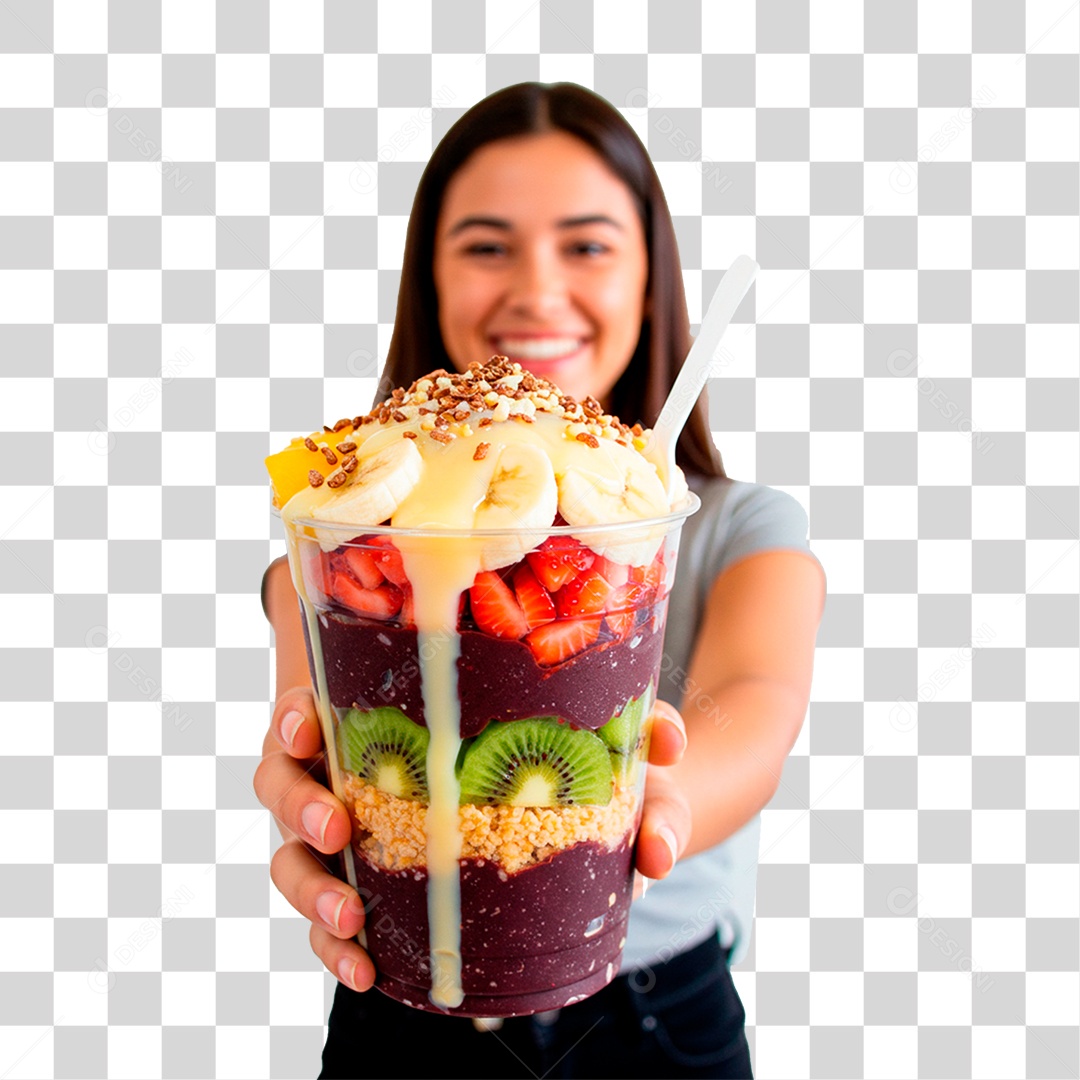 Mulher Segurando Copo de Açaí PNG Transparente