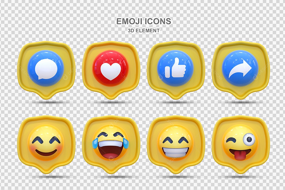 Elemento 3D Conjunto de Emojis com Fundo Amarelo Para Composição PSD