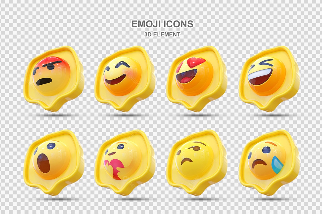 Elemento 3D Conjunto de Emojis com Fundo Amarelo Para Composição PSD