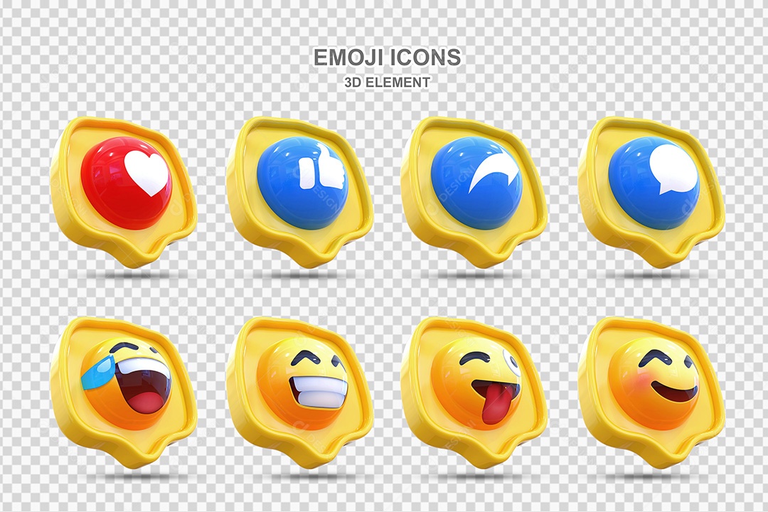Elemento 3D Conjunto de Emojis com Fundo Amarelo Para Composição PSD