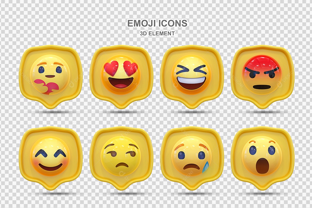Elemento 3D Conjunto de Emojis com Fundo Amarelo Para Composição PSD