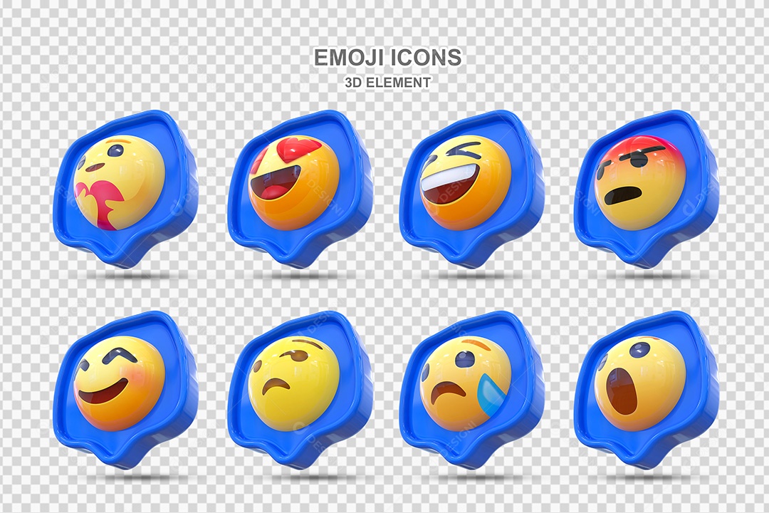 Elemento 3D Conjunto de Emojis com Fundo Azul Para Composição PSD