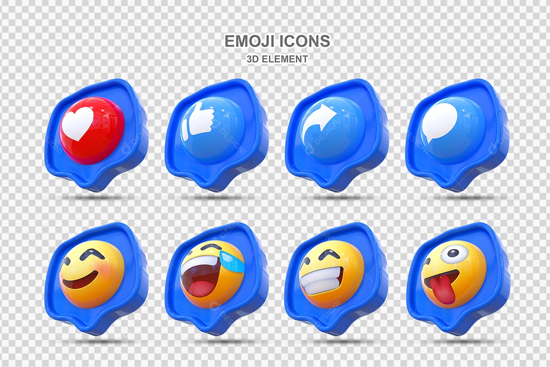 Elemento 3D Conjunto de Emojis com Fundo Azul Para Composição PSD