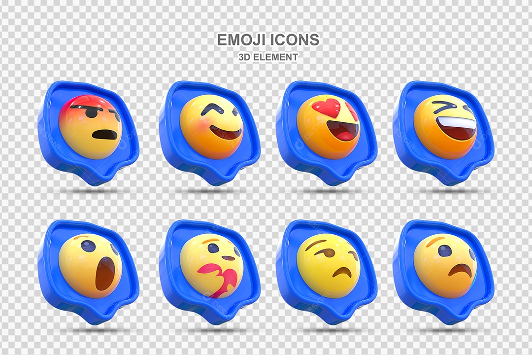 Elemento 3D Conjunto de Emojis com Fundo Azul Para Composição PSD
