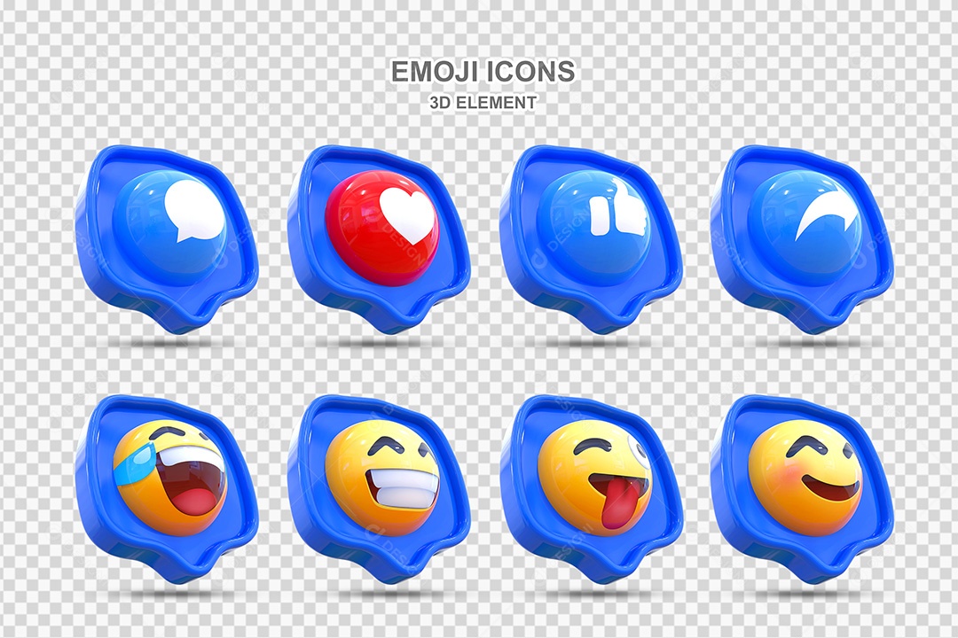 Elemento 3D Conjunto de Emojis com Fundo Azul Para Composição PSD