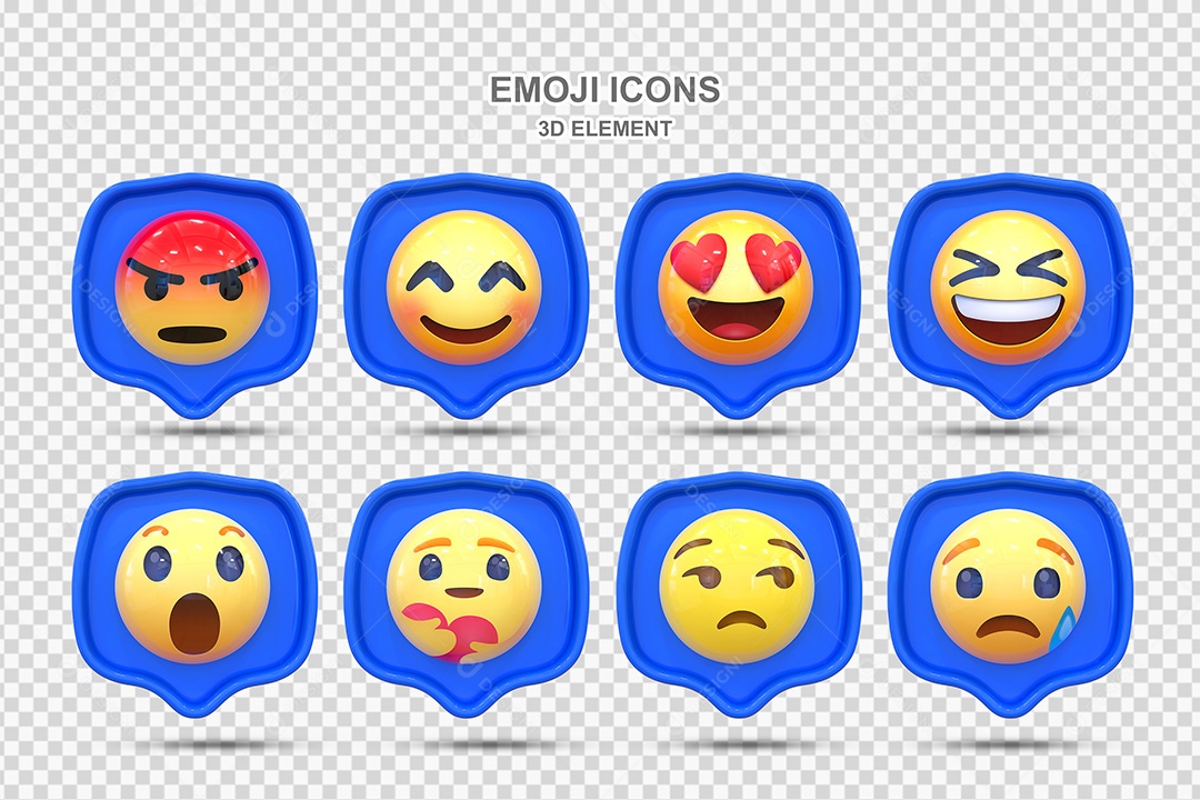 Elemento 3D Conjunto de Emojis com Fundo Azul Para Composição PSD