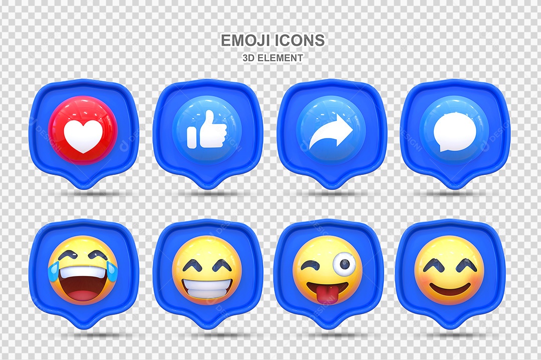Elemento 3D Conjunto de Emojis com Fundo Azul Para Composição PSD