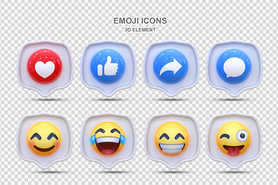 Elemento 3D Conjunto de Emojis com Fundo Branco Para Composição PSD