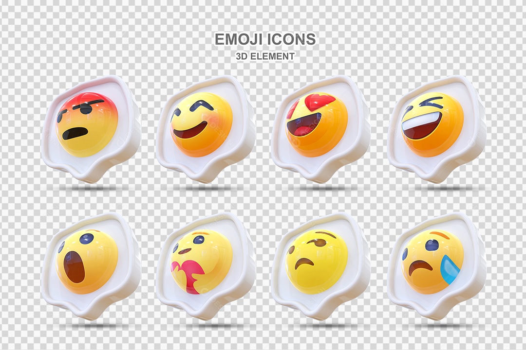 Elemento 3D Conjunto de Emojis com Fundo Branco Para Composição PSD