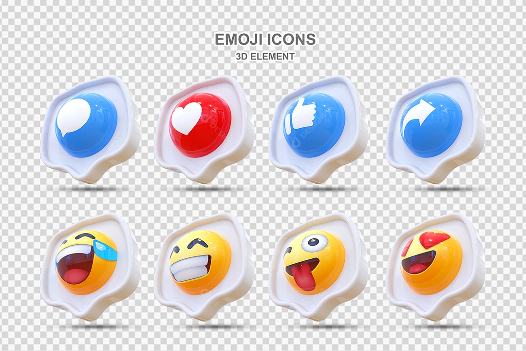 Elemento 3D Conjunto de Emojis com Fundo Branco Para Composição PSD