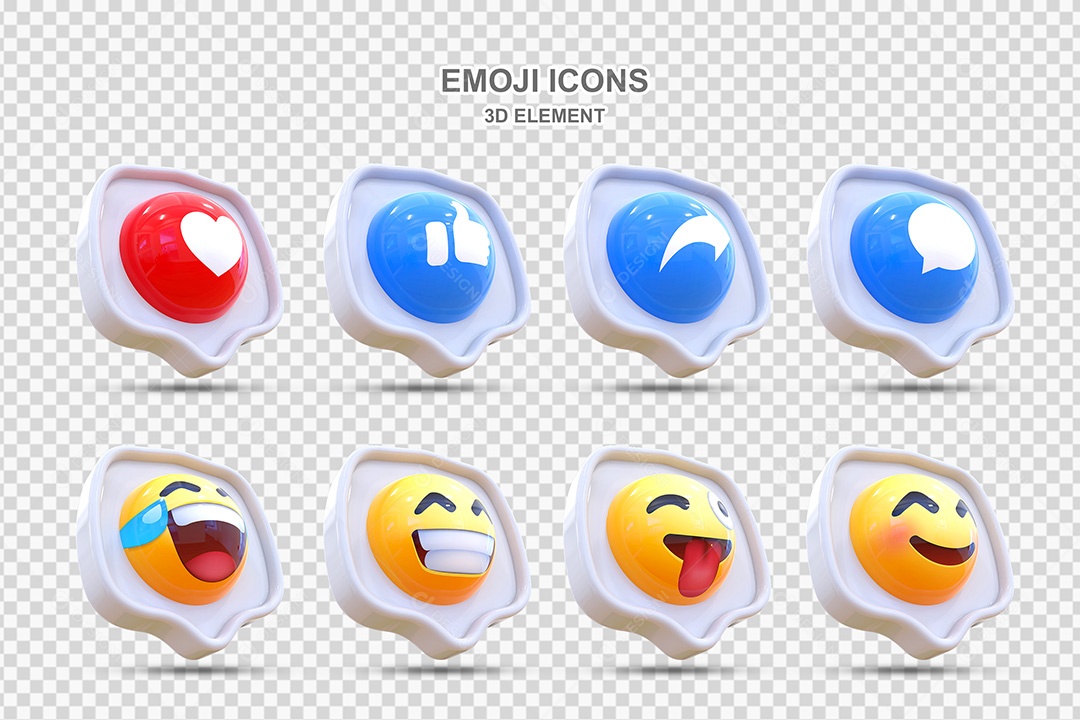 Elemento 3D Conjunto de Emojis com Fundo Branco Para Composição PSD