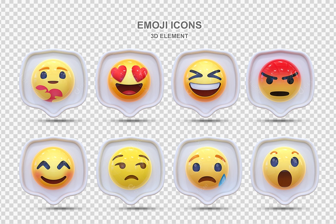 Elemento 3D Conjunto de Emojis com Fundo Branco Para Composição PSD
