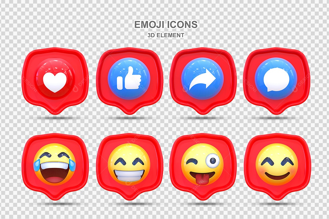 Elemento 3D Conjunto de Emojis com Fundo Vermelho Para Composição PSD
