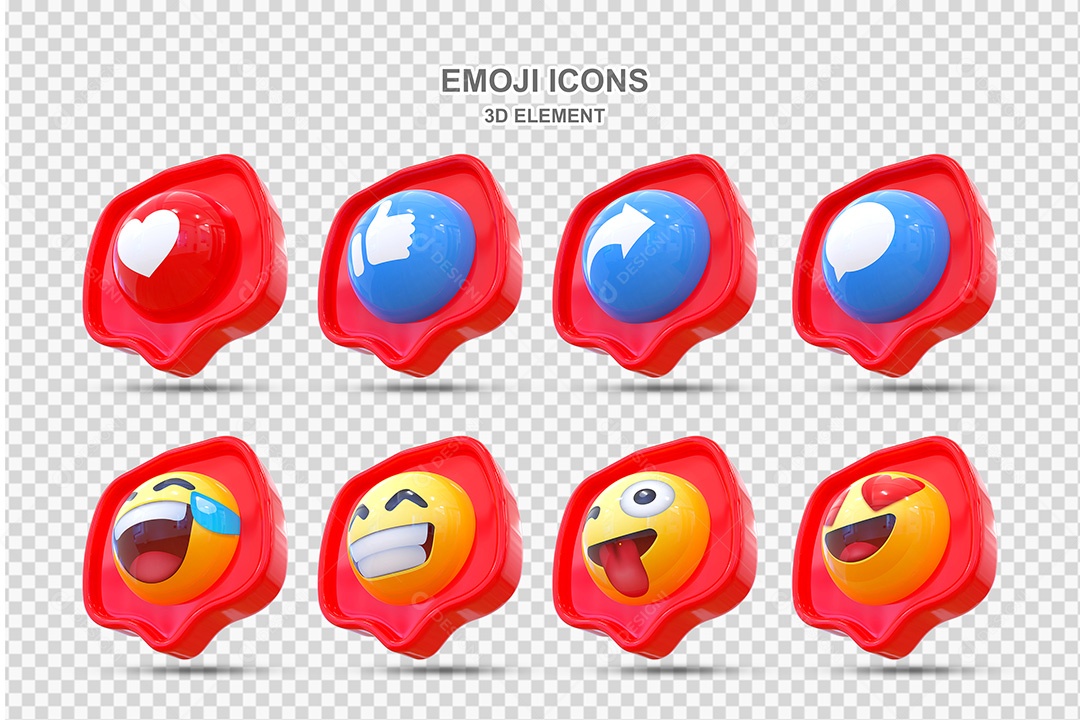 Elemento 3D Conjunto de Emojis com Fundo Vermelho Para Composição PSD