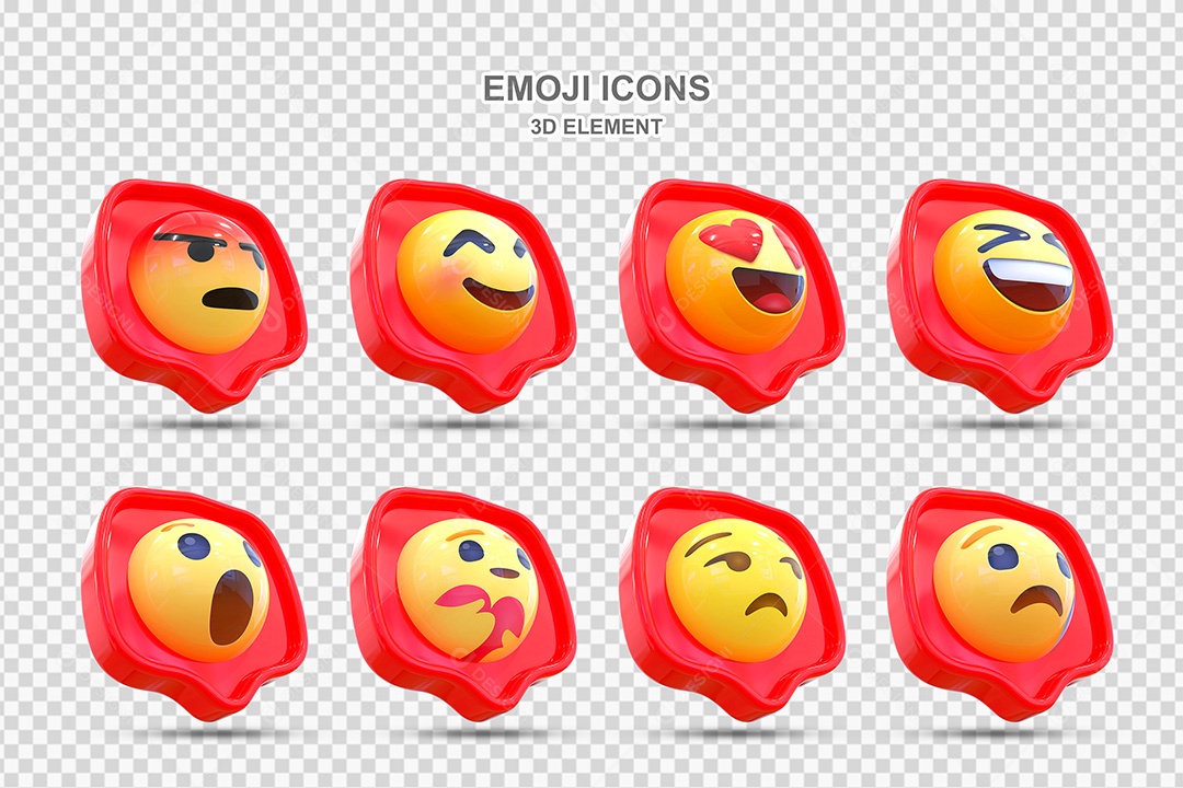 Elemento 3D Conjunto de Emojis com Fundo Vermelho Para Composição PSD