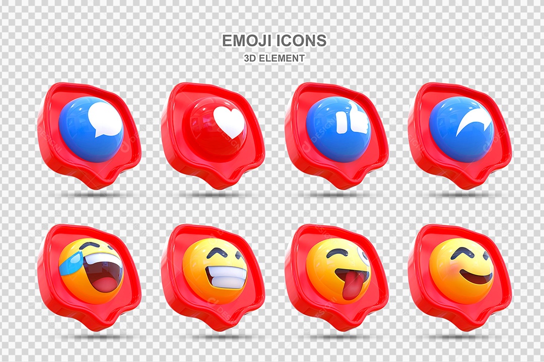 Elemento 3D Conjunto de Emojis com Fundo Vermelho Para Composição PSD