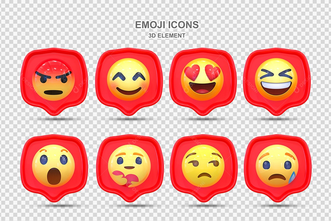 Elemento 3D Conjunto de Emojis com Fundo Vermelho Para Composição PSD
