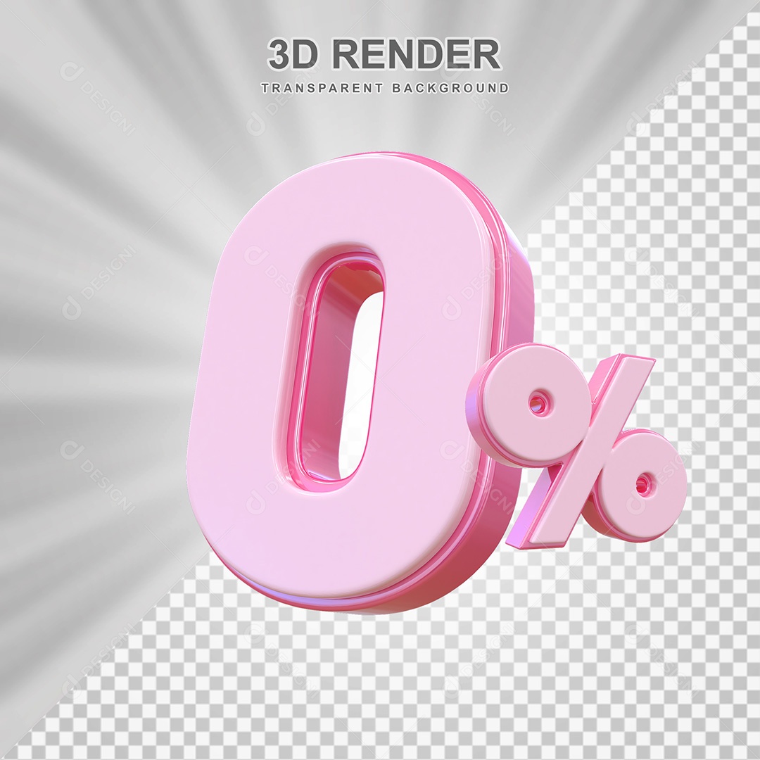 Elemento 3D Número 0% Rosa Para Composição PSD