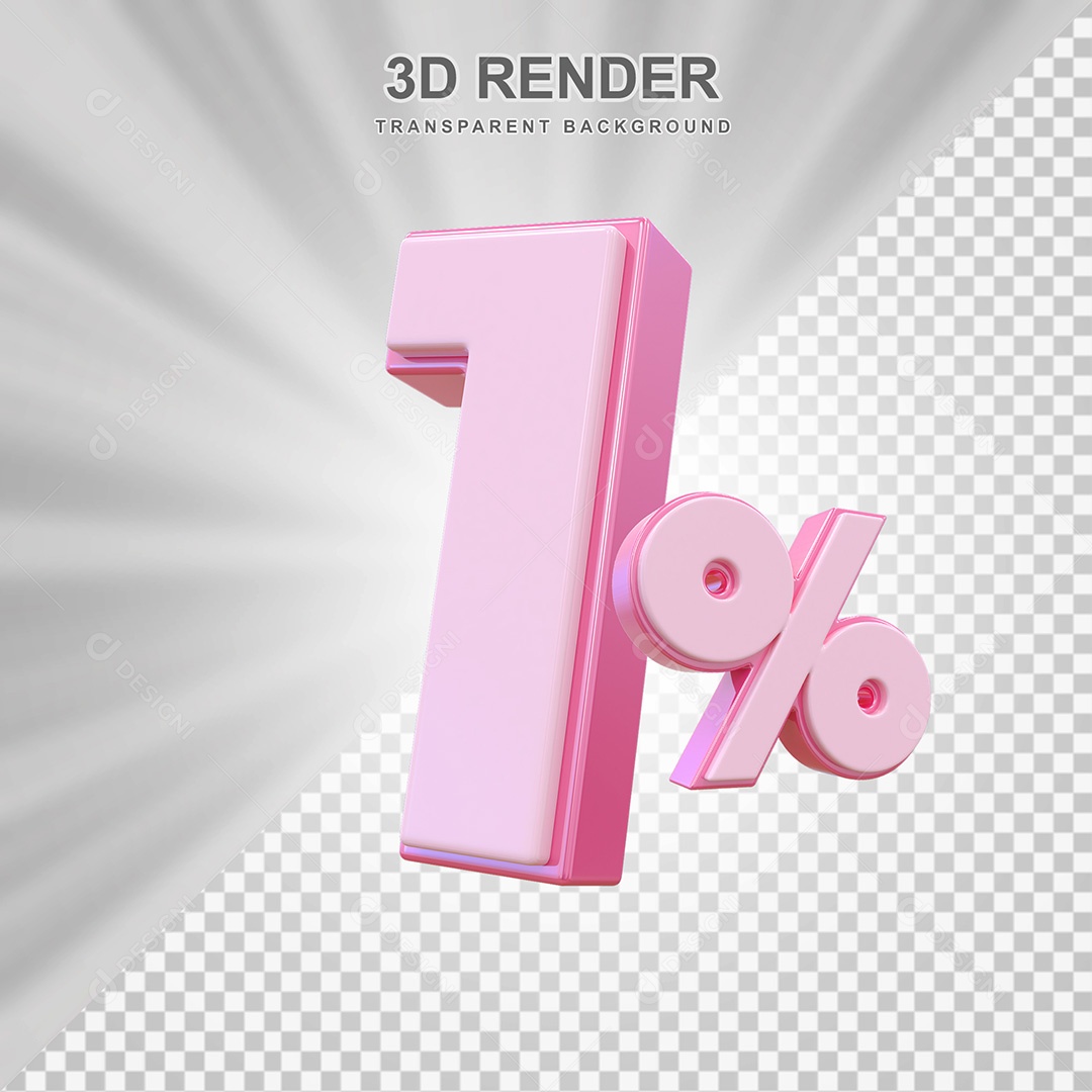 Elemento 3D Número 1% Rosa Para Composição PSD