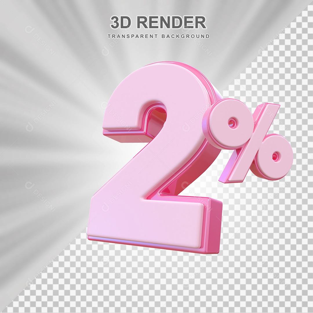 Elemento 3D Número 2% Rosa Para Composição PSD