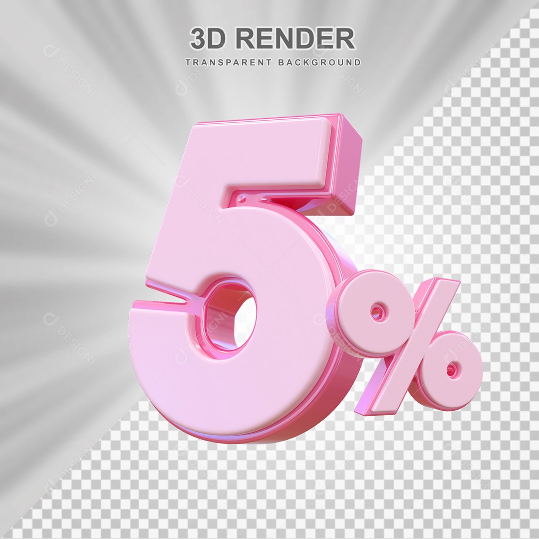 Elemento 3D Número 5% Rosa Para Composição PSD