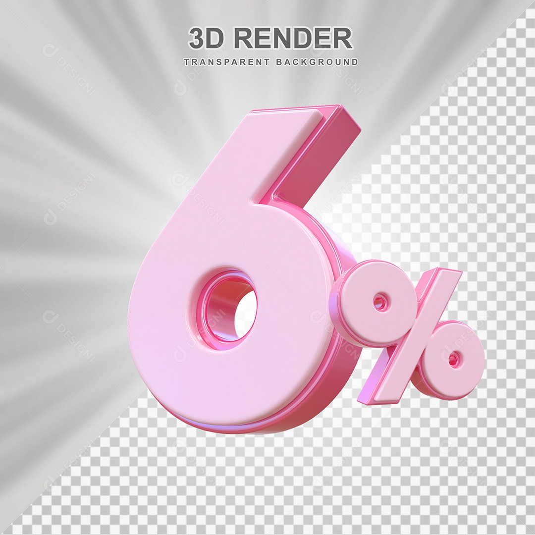 Elemento 3D Número 6% Rosa Para Composição PSD