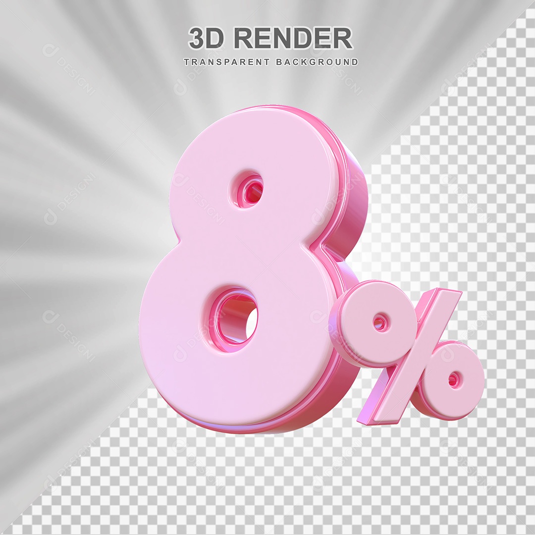 Elemento 3D Número 8% Rosa Para Composição PSD
