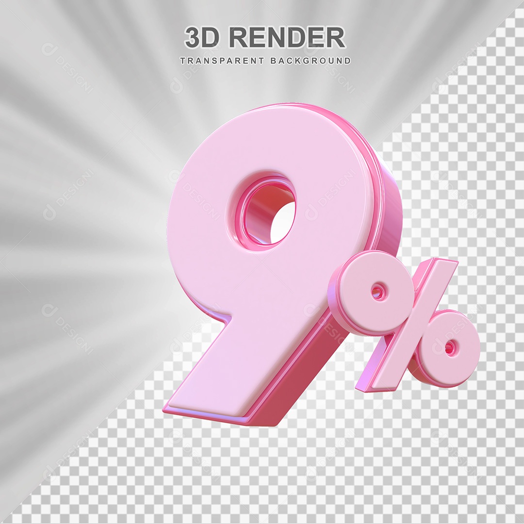 Elemento 3D Número 9% Rosa Para Composição PSD