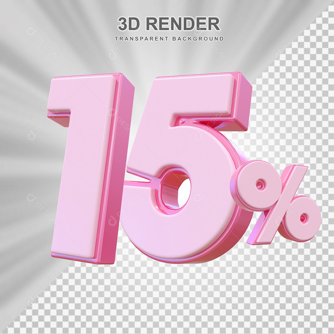 Elemento 3D Número 15% Rosa Para Composição PSD
