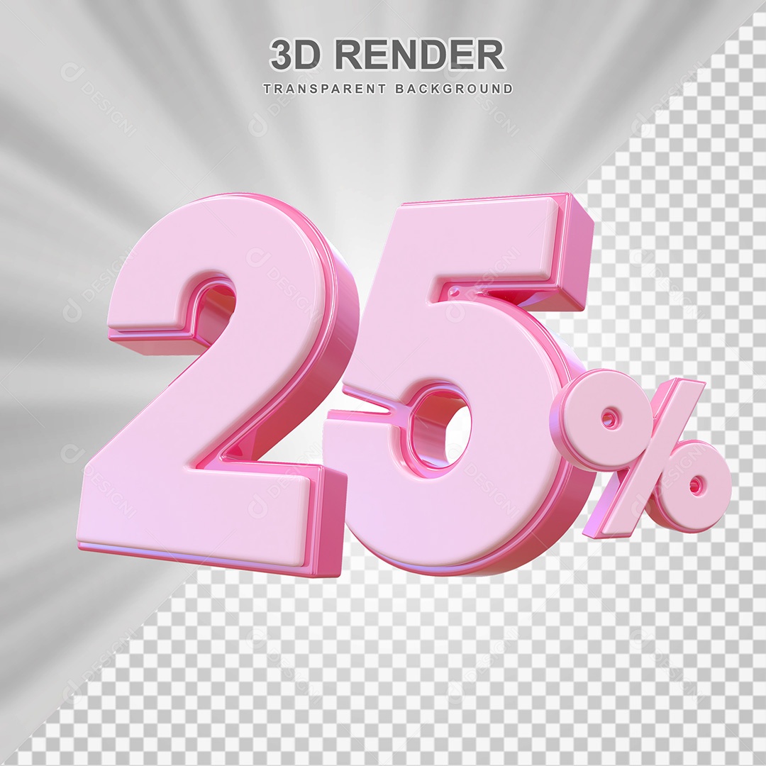Elemento 3D Número 25% Rosa Para Composição PSD