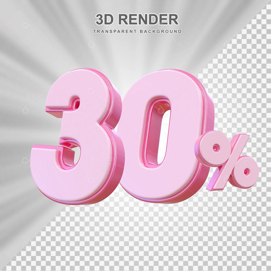 Elemento 3D Número 30% Rosa Para Composição PSD
