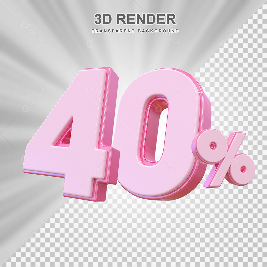 Elemento 3D Número 40% Rosa Para Composição PSD