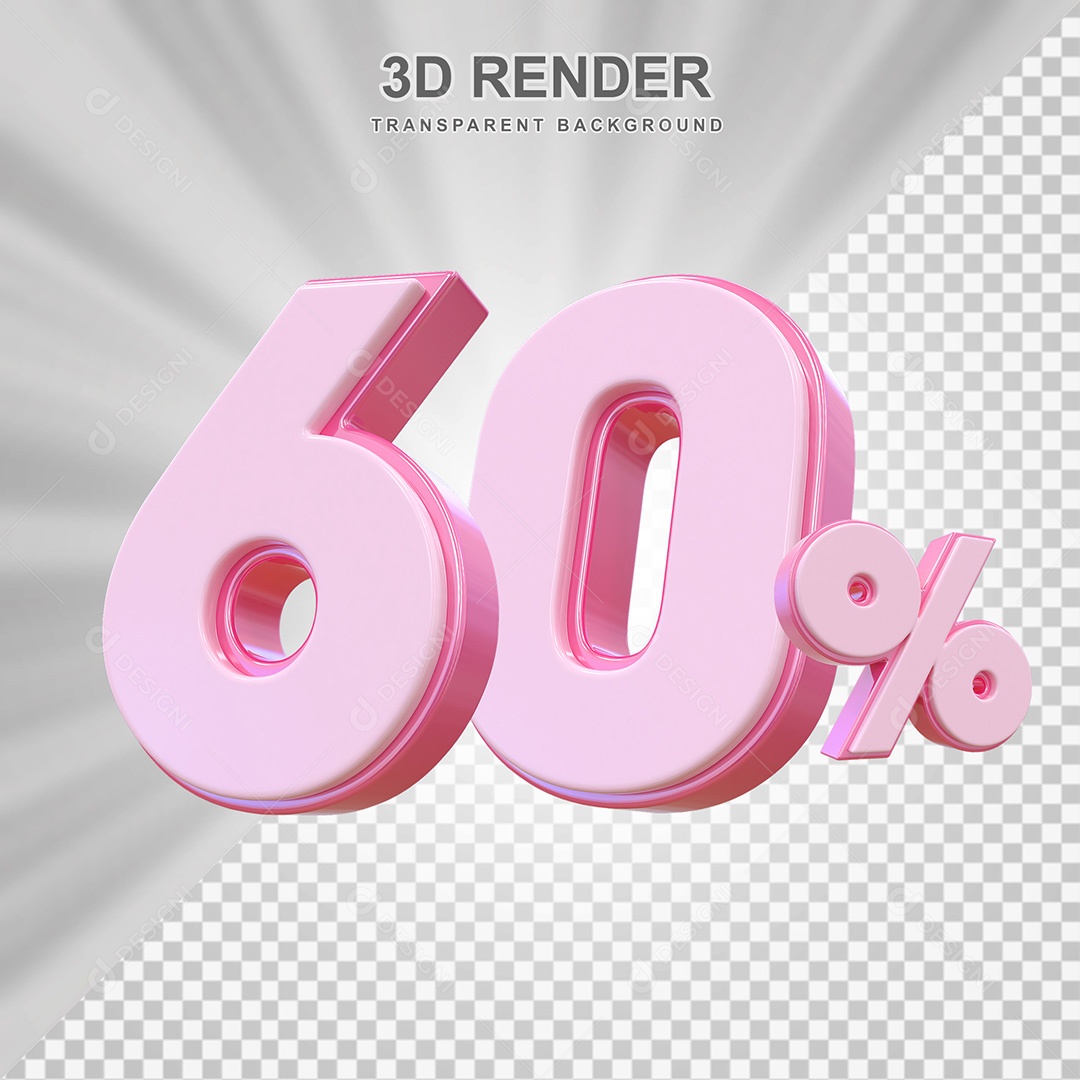 Elemento 3D Número 60% Rosa Para Composição PSD
