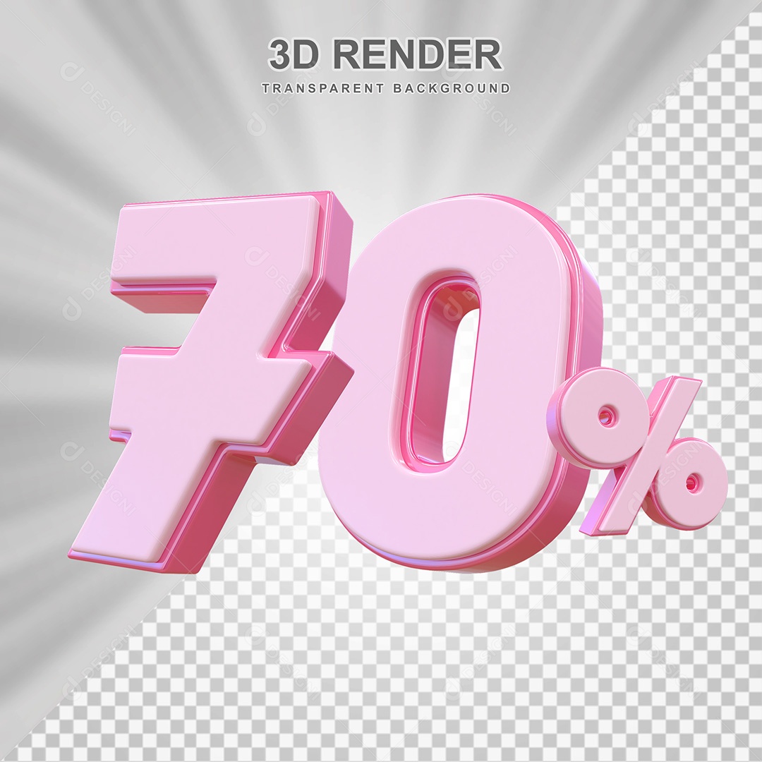 Elemento 3D Número 70% Rosa Para Composição PSD