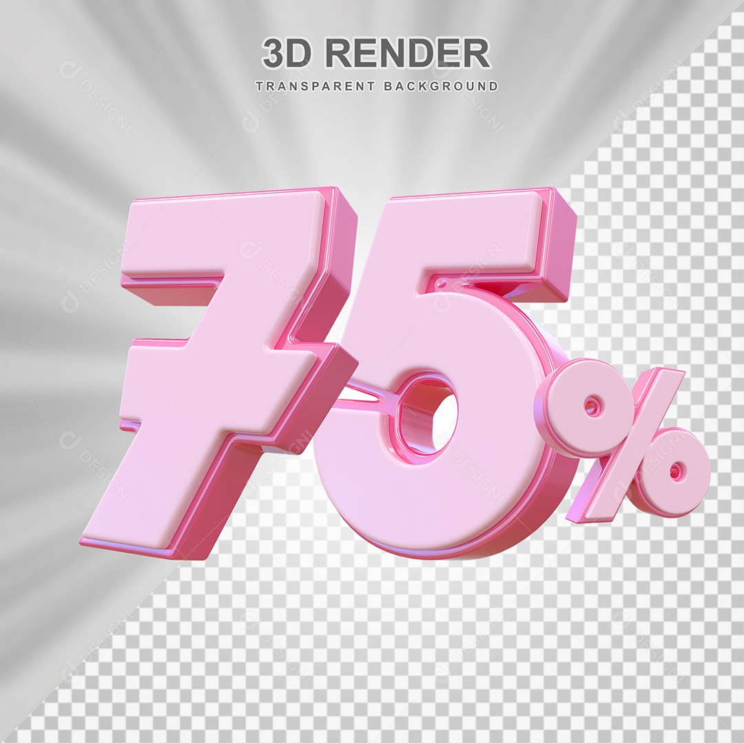 Elemento 3D Número 75% Rosa Para Composição PSD