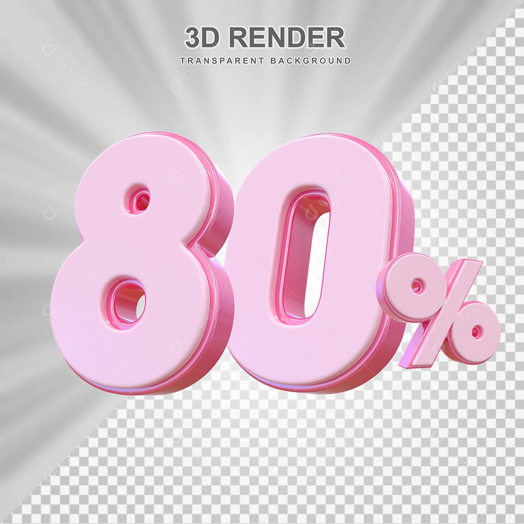 Elemento 3D Número 80% Rosa Para Composição PSD