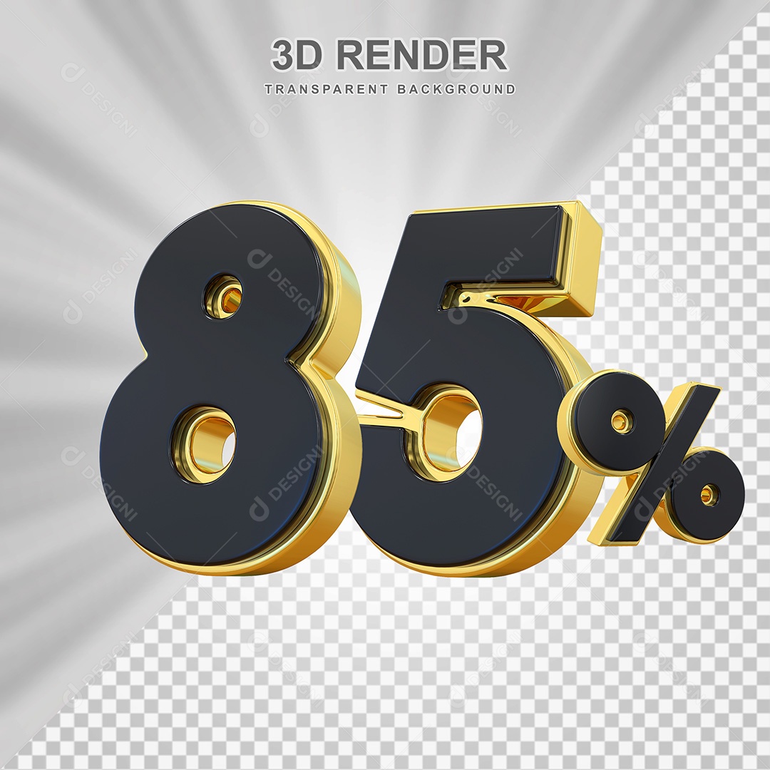 Elemento 3D Número 85% Preto com Dourado Para Composição PSD