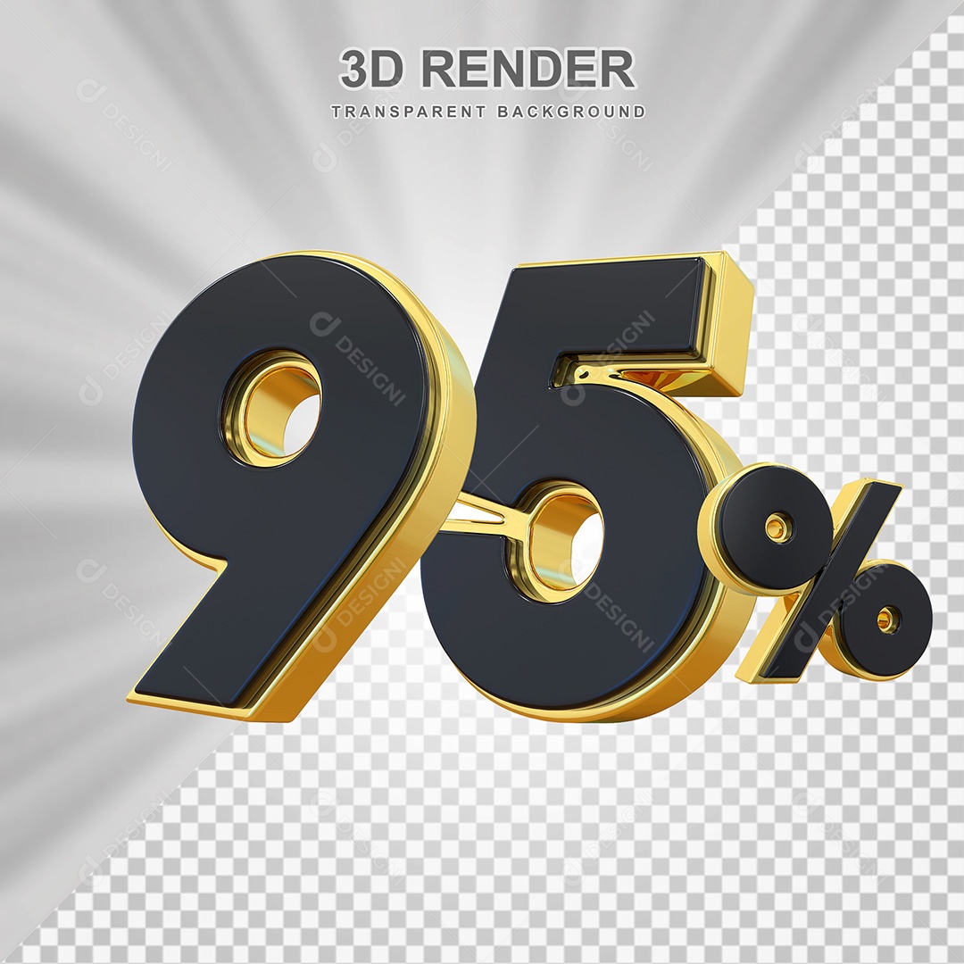 Elemento 3D Número 95% Preto com Dourado Para Composição PSD