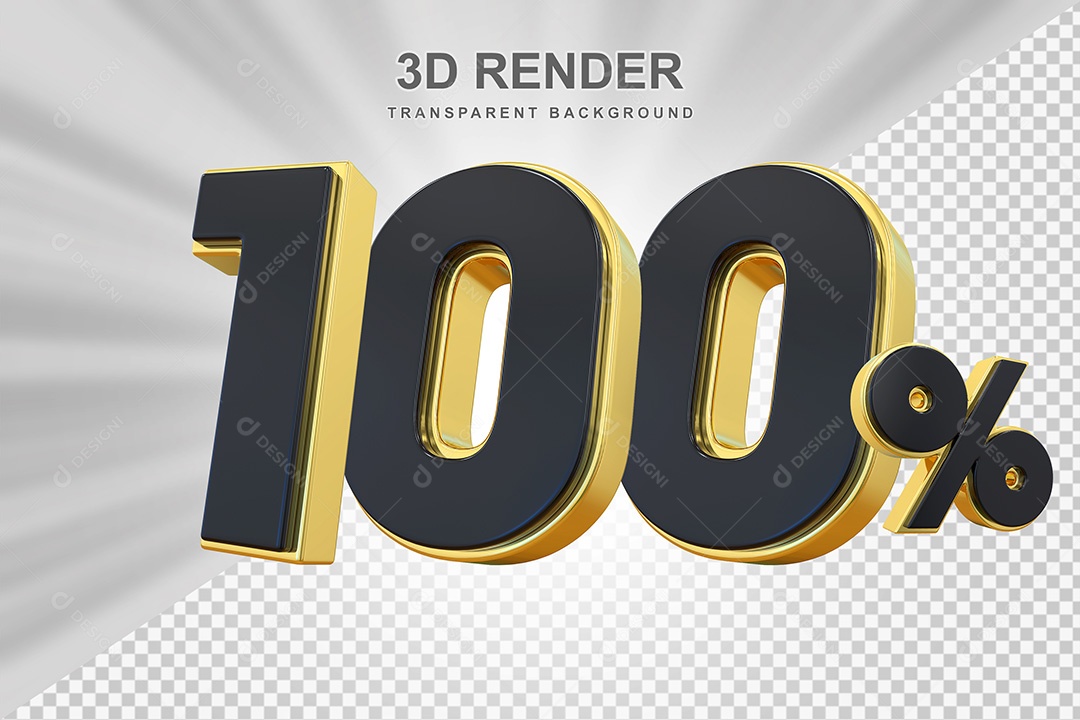 Elemento 3D Número 100% Preto com Dourado Para Composição PSD