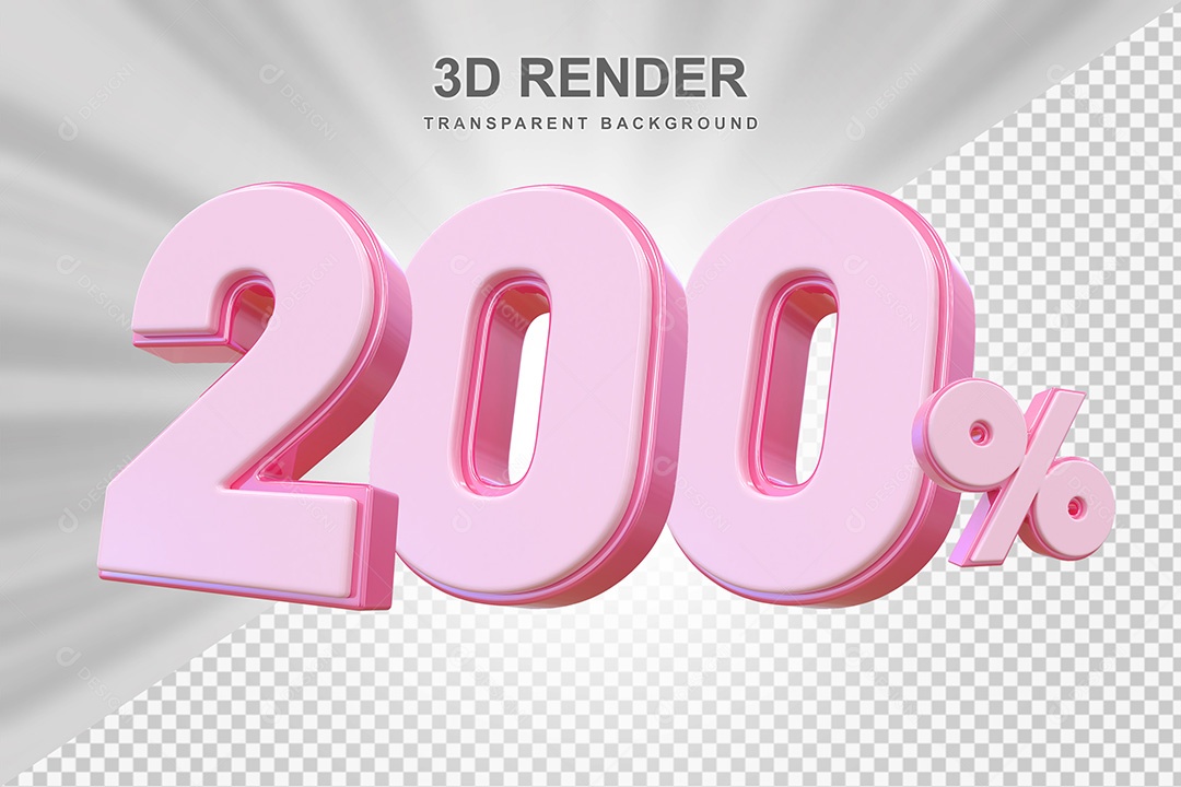 Elemento 3D Número 200% Rosa Para Composição PSD