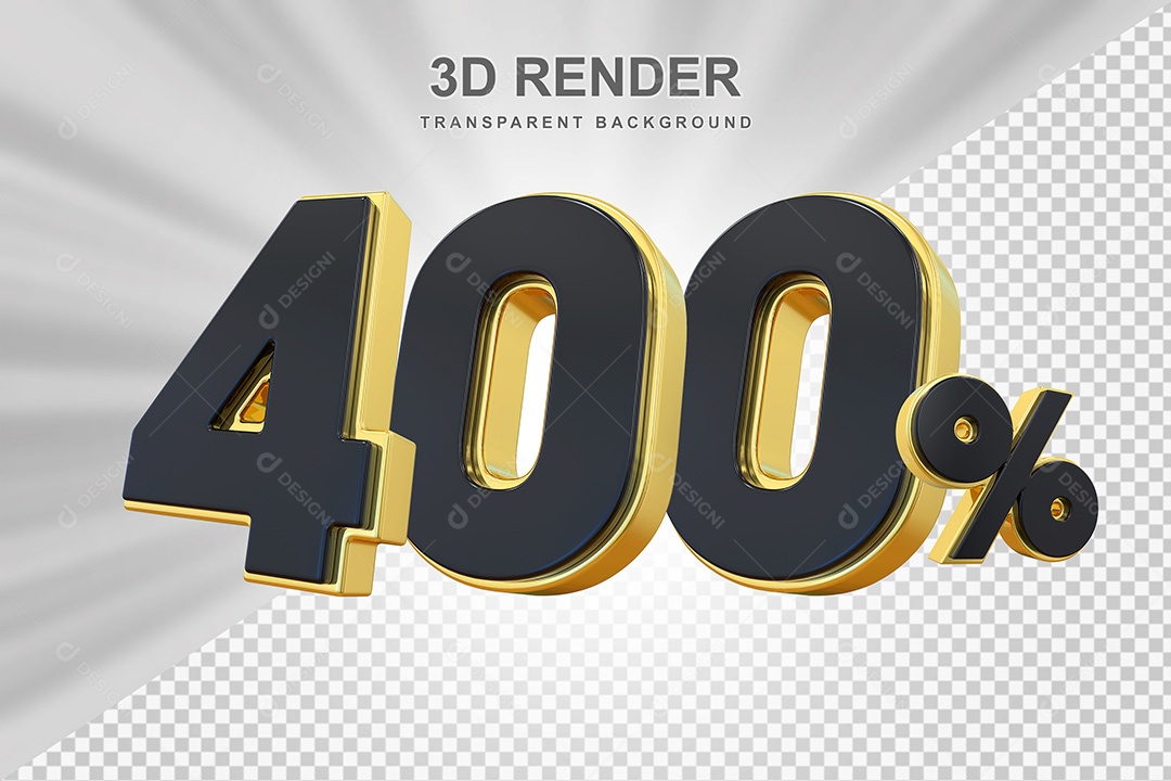 Elemento 3D Número 400% Preto com Dourado Para Composição PSD