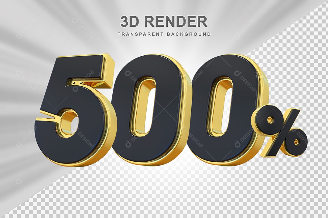 Elemento 3D Número 500% Preto com Dourado Para Composição PSD