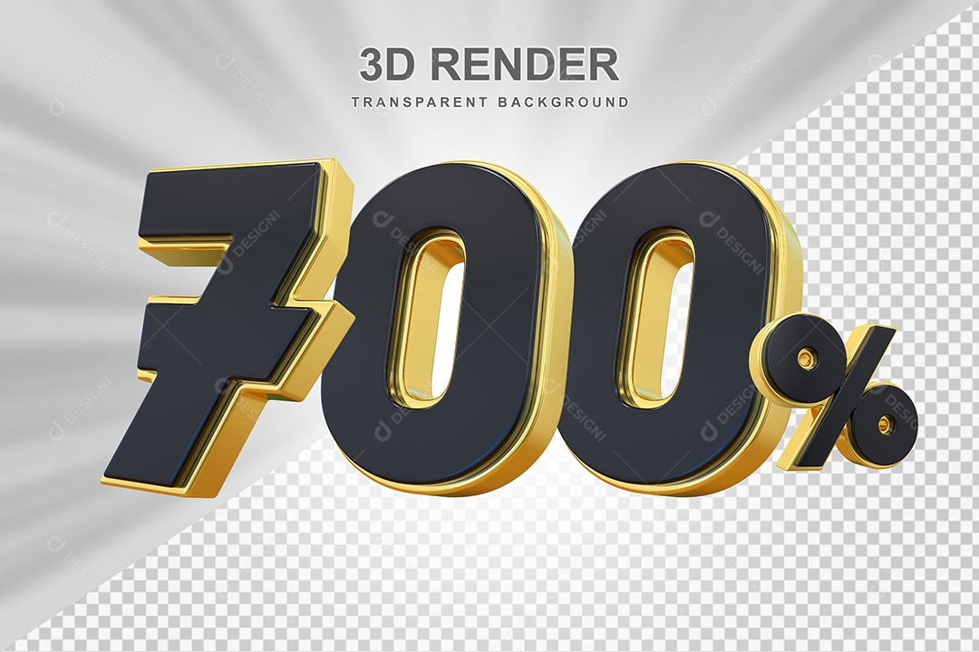 Elemento 3D Número 700% Preto com Dourado Para Composição PSD
