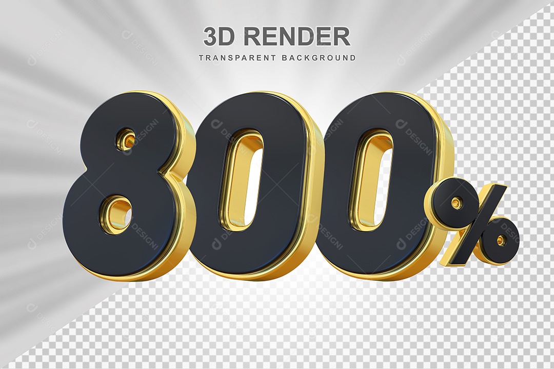Elemento 3D Número 800% Preto com Dourado Para Composição PSD