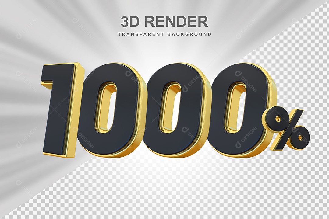 Elemento 3D Número 1000% Preto com Dourado Para Composição PSD