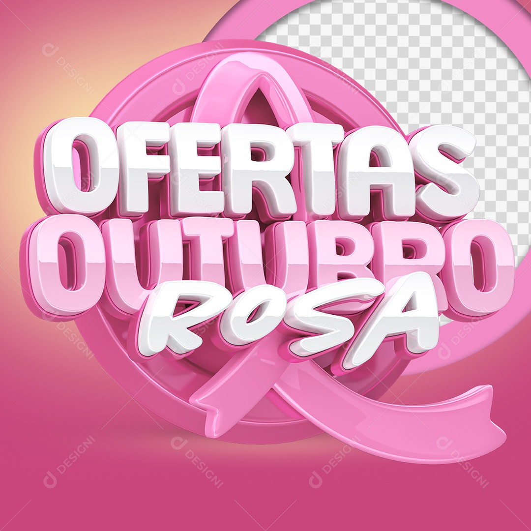 Ofertas Outubro Rosa Selo 3D para Composição PSD