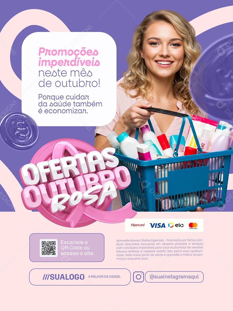 Ofertas Outubro Rosa Supermercado Cuidar da Saúde Também é Economizar Social Media PSD Editável