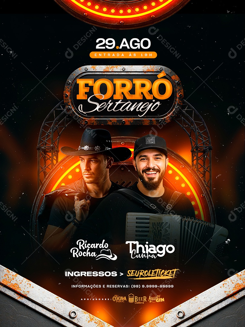 Flyer Próximos Shows Forró Sertanejo Social Media PSD Editável