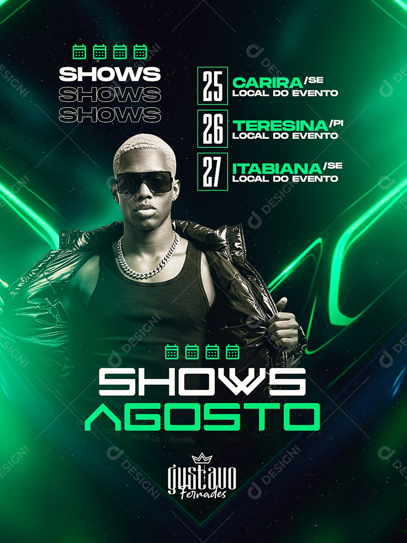 Flyer Shows Agosto Gustavo Fernades Social Media PSD Editável