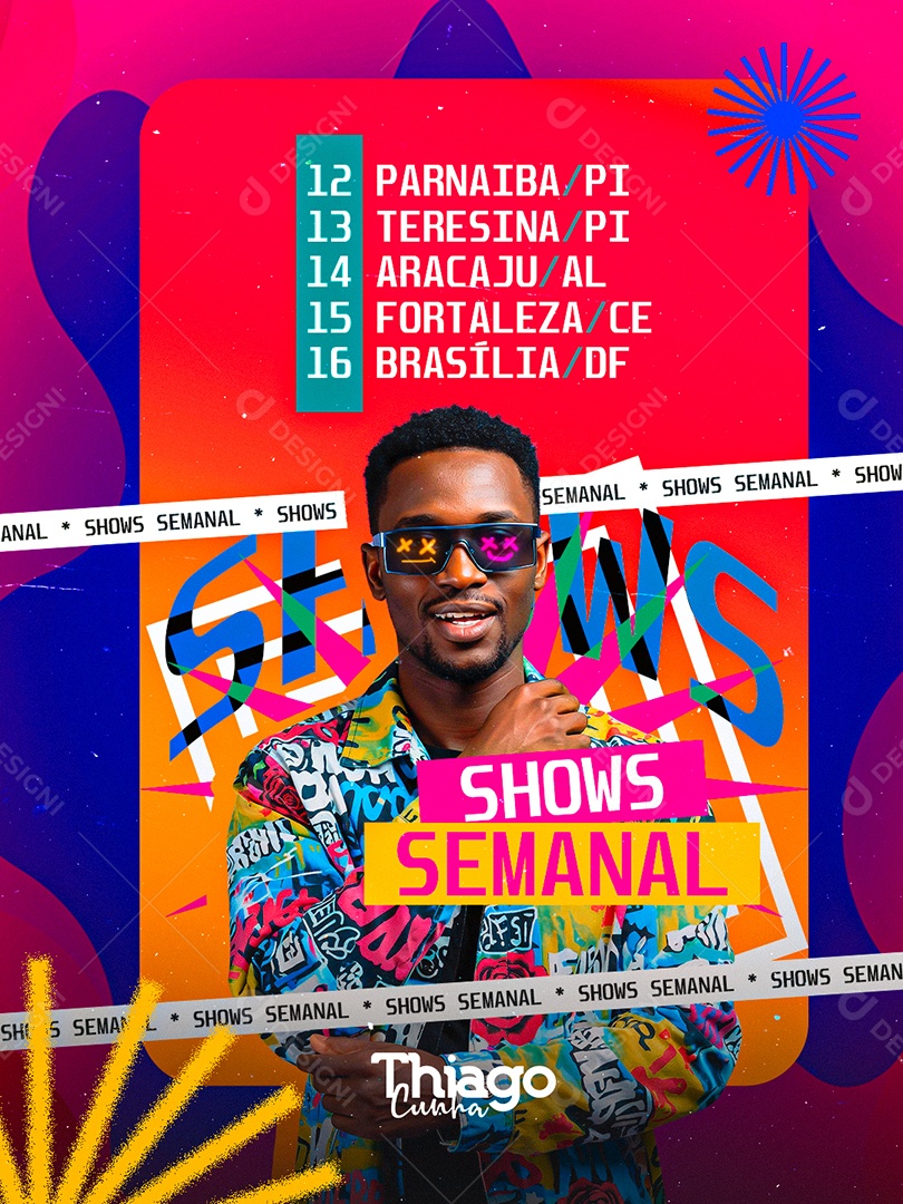 Flyer Shows Semanal Thiago Cunha Social Media PSD Editável